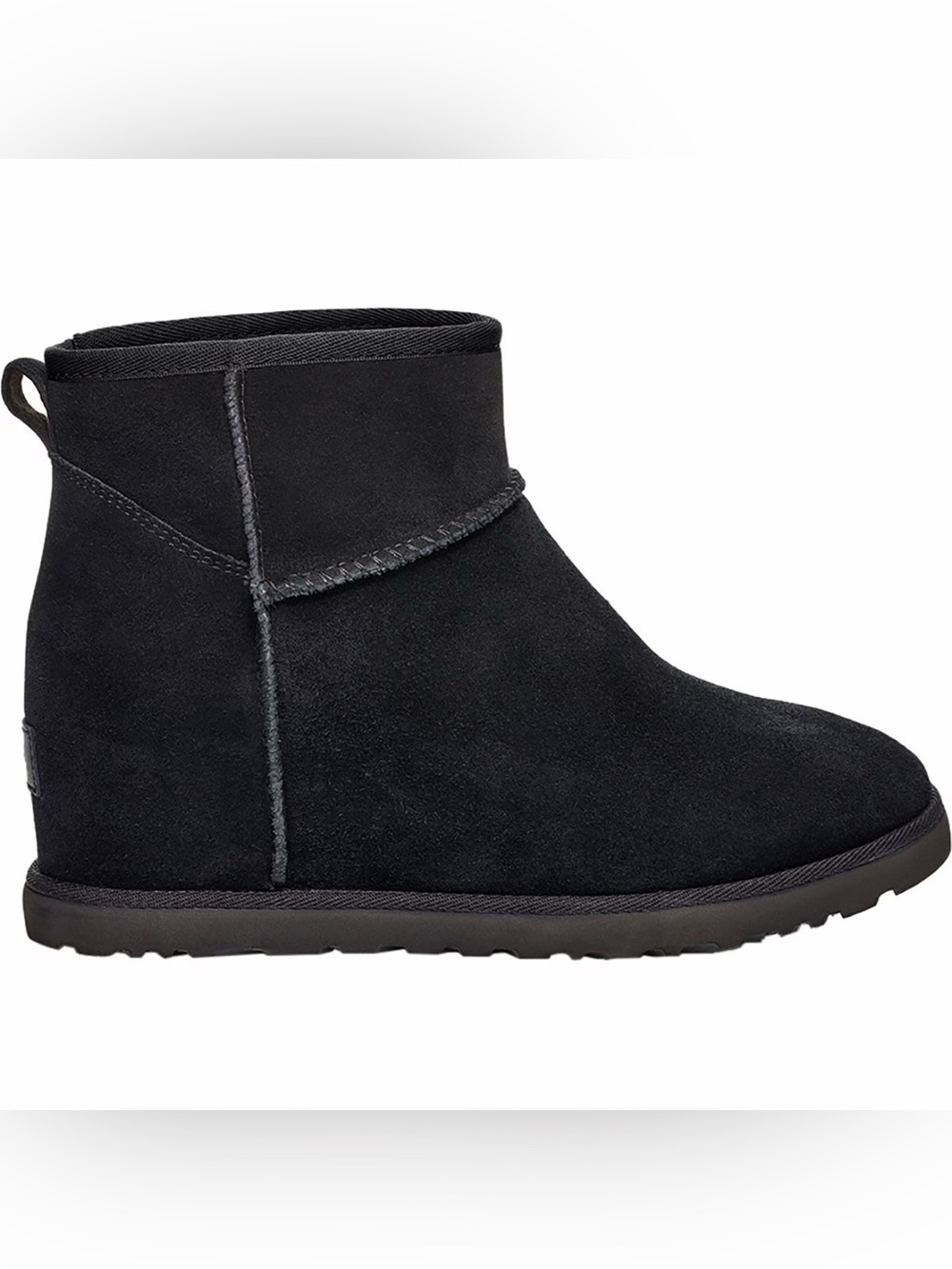 Ugg Classic Femme Mini Wedge Bootie Black Suede Sheepskin NWT Sz 8